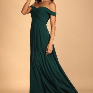 Lulus Romantic Elegance Hunter Green Off-the-shoulder Maxi Dress - Size S
